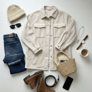 H&M Cream Corduroy Jacket Divided Shacket Fall Staple Autumn